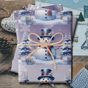 Winter Forest Snowman Christmas Purple Wrapping Paper Sheet