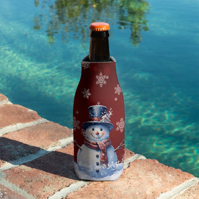 Winter Forest Snowman Christmas | Red Bottle Cooler (In Situ Pool)