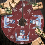 Winter Forest Snowman Christmas | Red Brushed Polyester Tree Skirt<br><div class="desc">Add an elegant touch to your Christmas tree this holiday season with a Red Winter Forest Snowman Christmas Holiday Tree Skirt. Tree skirt design features a cute snowman in a charming top hat and scarf standing in a winter forest scene with falling snow. Additional gift and holiday items available with...</div>