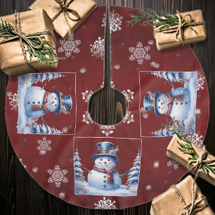 Winter Forest Snowman Christmas Red Brushed Polyester Tree Skirt