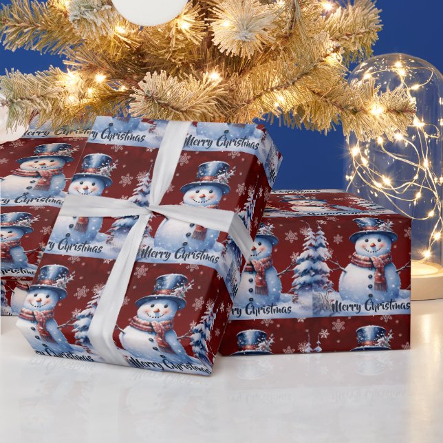 Winter Forest Snowman Christmas | Red Wrapping Paper (Holidays)