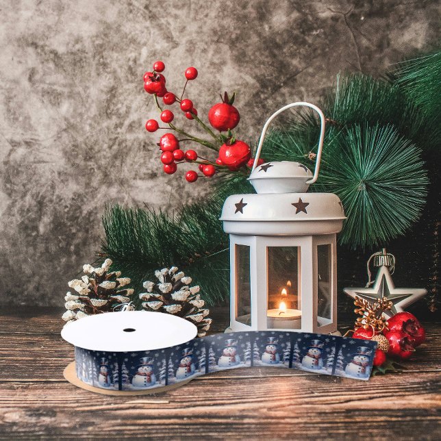 Winter Forest Snowman Christmas Satin Ribbon (Winter Forest Snowman Christmas Satin Ribbon)