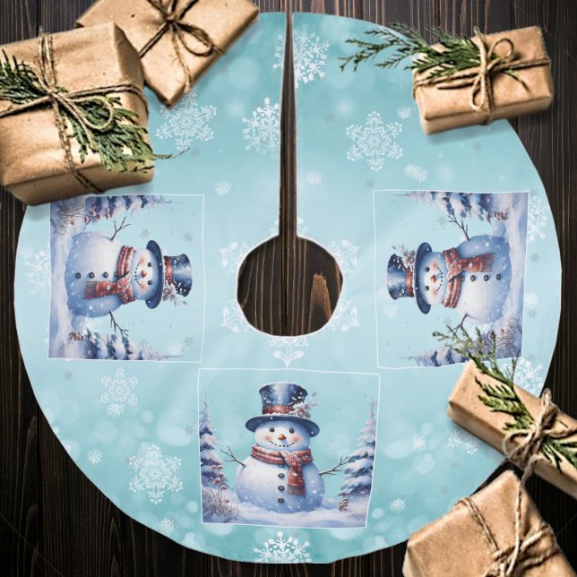 Winter Forest Snowman Christmas | Teal Brushed Polyester Tree Skirt (Teal Winter Forest Snowman Christmas Tree Skirt)