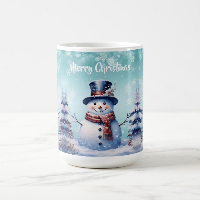 Winter Forest Snowman Christmas | Teal Coffee Mug (Center)