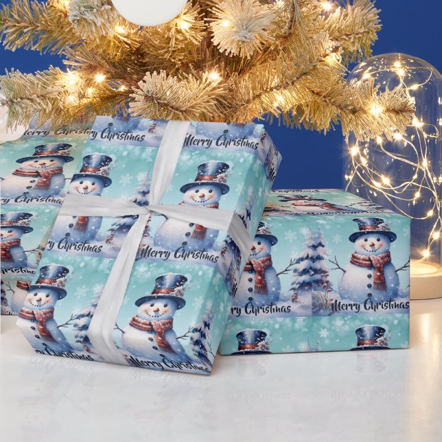 Winter Forest Snowman Christmas | Teal Wrapping Paper (Holidays)