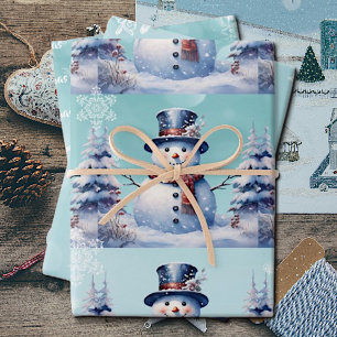 Winter Forest Snowman Christmas   Teal Wrapping Paper Sheet