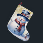 Winter Forest Snowman | Gold Large Christmas Stocking<br><div class="desc">Add a festive touch to your fireplace mantle this holiday season with a Gold Winter Forest Snowman Christmas Stocking. Stocking design features a cute snowman in a charming top hat and scarf standing in a winter forest scene with falling snow with a space you can add your name for personalisation....</div>