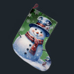Winter Forest Snowman | Green Large Christmas Stocking<br><div class="desc">Add a festive touch to your fireplace mantle this holiday season with a Green Winter Forest Snowman Christmas Stocking. Stocking design features a cute snowman in a charming top hat and scarf standing in a winter forest scene with falling snow with a space you can add your name for personalisation....</div>