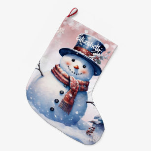 Winter Forest Snowman   Pink Large Christmas Stocking