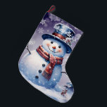 Winter Forest Snowman | Purple Large Christmas Stocking<br><div class="desc">Add a festive touch to your fireplace mantle this holiday season with a Purple Winter Forest Snowman Christmas Stocking. Stocking design features a cute snowman in a charming top hat and scarf standing in a winter forest scene with falling snow with a space you can add your name for personalisation....</div>
