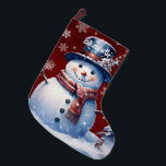 Winter Forest Snowman | Red Large Christmas Stocking<br><div class="desc">Add a festive touch to your fireplace mantle this holiday season with a Red Winter Forest Snowman Christmas Stocking. Stocking design features a cute snowman in a charming top hat and scarf standing in a winter forest scene with falling snow with a space you can add your name for personalisation....</div>
