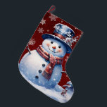 Winter Forest Snowman | Red Large Christmas Stocking<br><div class="desc">Add a festive touch to your fireplace mantle this holiday season with a Red Winter Forest Snowman Christmas Stocking. Stocking design features a cute snowman in a charming top hat and scarf standing in a winter forest scene with falling snow with a space you can add your name for personalisation....</div>
