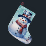Winter Forest Snowman | Teal Large Christmas Stocking<br><div class="desc">Add a festive touch to your fireplace mantle this holiday season with a Teal Winter Forest Snowman Christmas Stocking. Stocking design features a cute snowman in a charming top hat and scarf standing in a winter forest scene with falling snow with a space you can add your name for personalisation....</div>