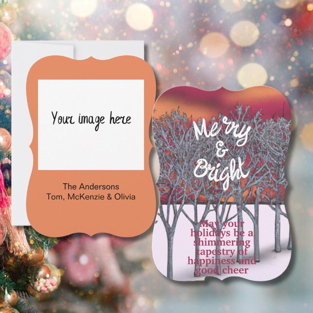 Winter Forest Sunset Hues Personalised Holiday Card (Creator Uploaded)