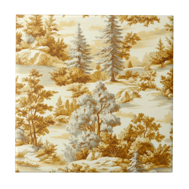 Winter Forest Toile de Jouy Pattern (10) Ceramic Tile (Front)