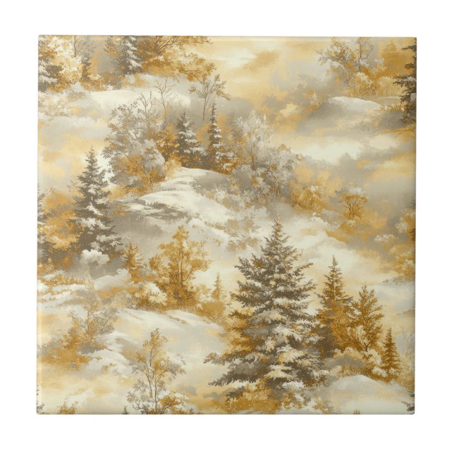 Winter Forest Toile de Jouy Pattern (1) Ceramic Tile (Front)