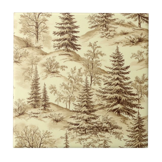 Winter Forest Toile de Jouy Pattern (2) Ceramic Tile (Front)