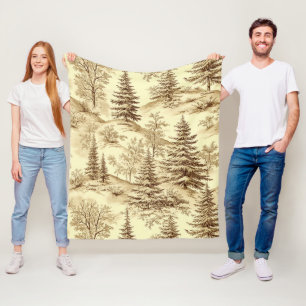 Winter Forest Toile de Jouy Pattern (2) Fleece Blanket