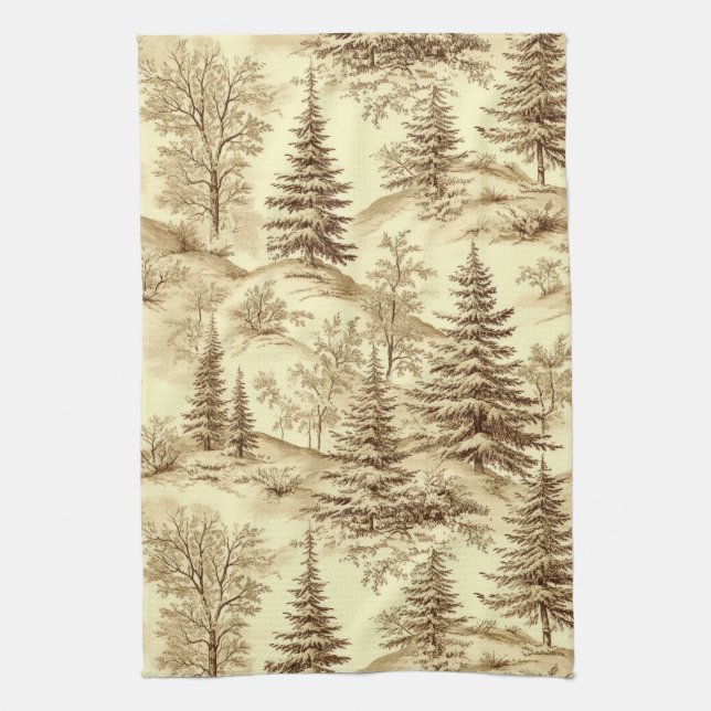 Winter Forest Toile de Jouy Pattern (2) Tea Towel (Vertical)