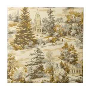 Winter Forest Toile de Jouy Pattern (4) Ceramic Tile