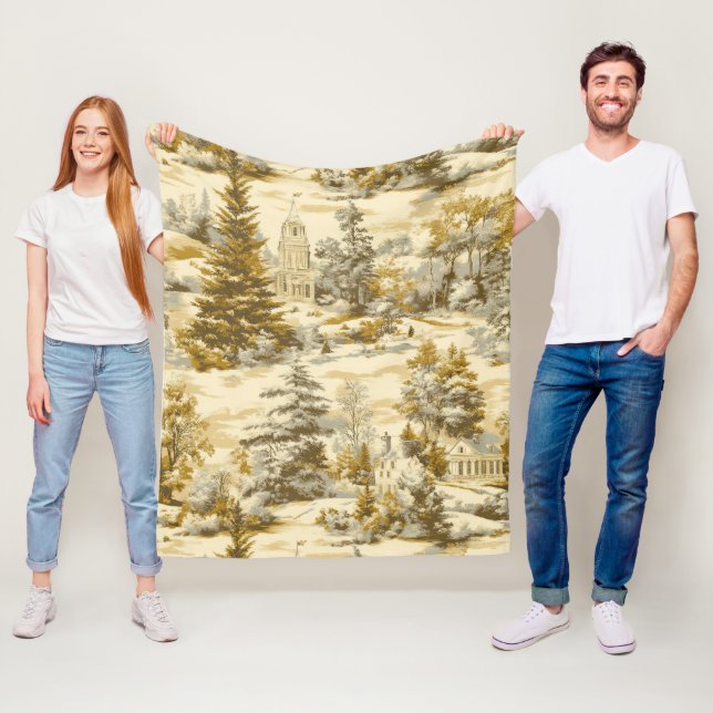 Winter Forest Toile de Jouy Pattern (4) Fleece Blanket (In Situ)
