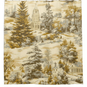 Winter Forest Toile de Jouy Pattern (4) Shower Curtain