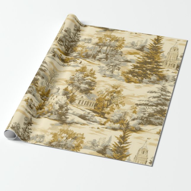 Winter Forest Toile de Jouy Pattern (4) Wrapping Paper (Unrolled)