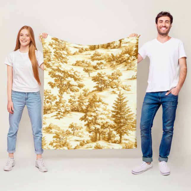 Winter Forest Toile de Jouy Pattern (5) Fleece Blanket (In Situ)