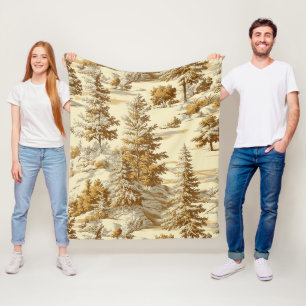Winter Forest Toile de Jouy Pattern (7) Fleece Blanket