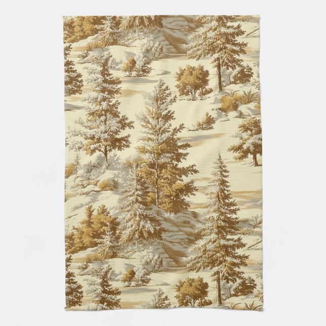 Winter Forest Toile de Jouy Pattern (7) Tea Towel (Vertical)