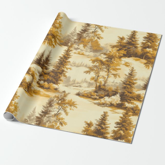 Winter Forest Toile de Jouy Pattern (9) Wrapping Paper (Unrolled)