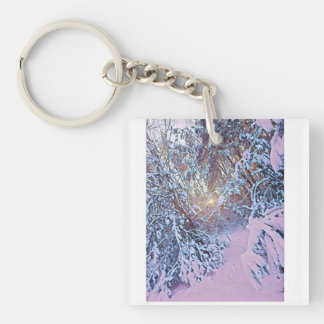 Winter forest view key ring