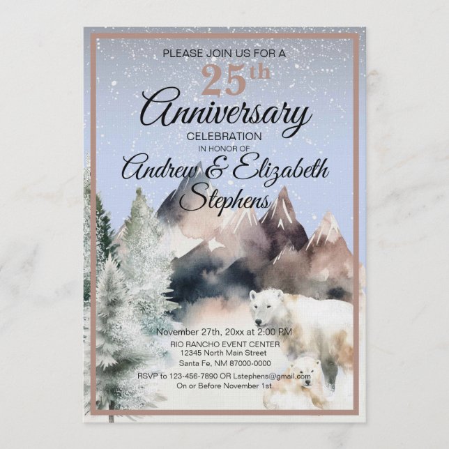 Winter Forest Watercolor Anniversary Invitation (Front)