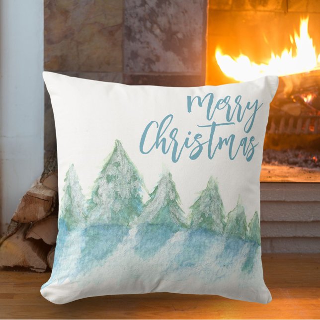 Winter Forest Watercolor Drawing Merry Christmas Cushion (Creator Uploaded)