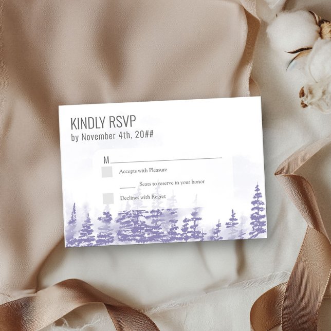 Winter Forest Watercolor Lavender Simple RSVP Card (Wedding RSVP from my Winter Forest Lavender Wedding Collection)