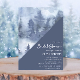 Winter Forest Watercolor Navy Blue Bridal Shower Invitation