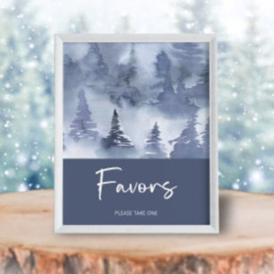 Winter Forest Watercolor Navy Blue favours Poster