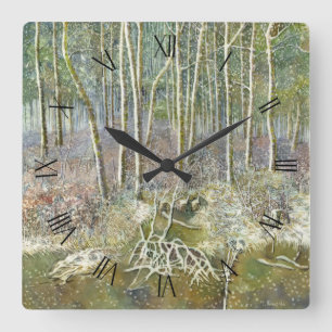 winter forest Watercolor painting Square Wall Clock