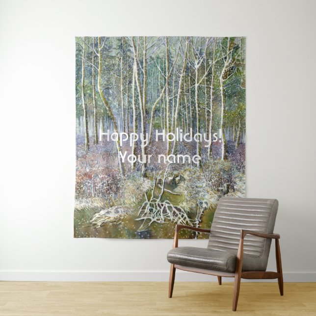 winter forest  Watercolor painting Tapestry (In Situ)
