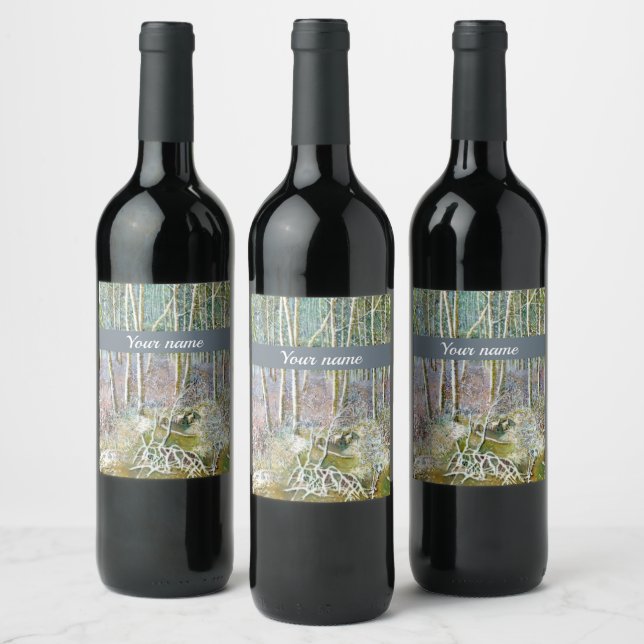 winter forest  Watercolor painting Wine Label (Bottles)