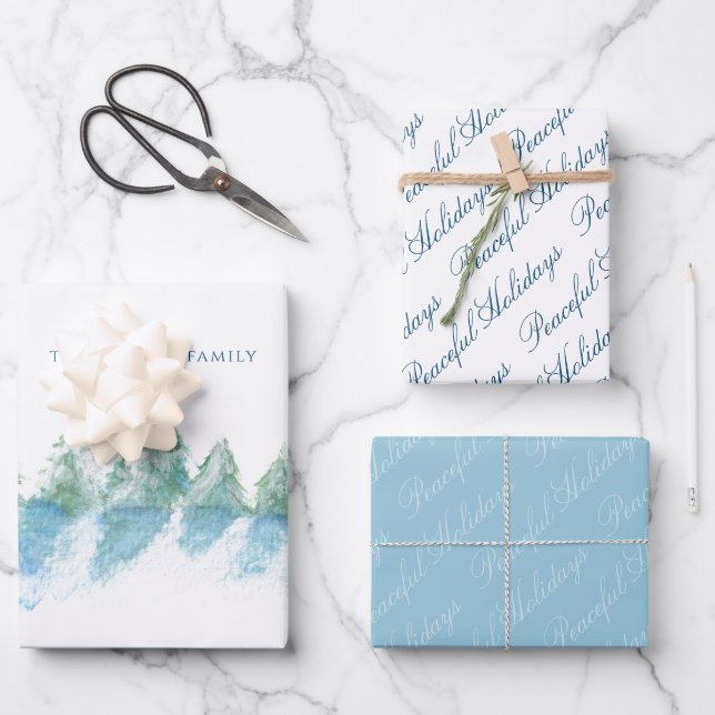 Winter Forest Watercolor Peaceful Script Wrapping Paper Sheet (Front)