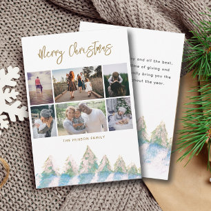 Winter Forest Watercolor Script Christmas 6 Photos Holiday Card