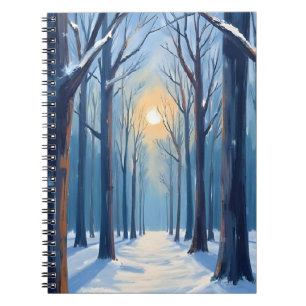 Winter Forest Watercolor Trees Blue Notebook