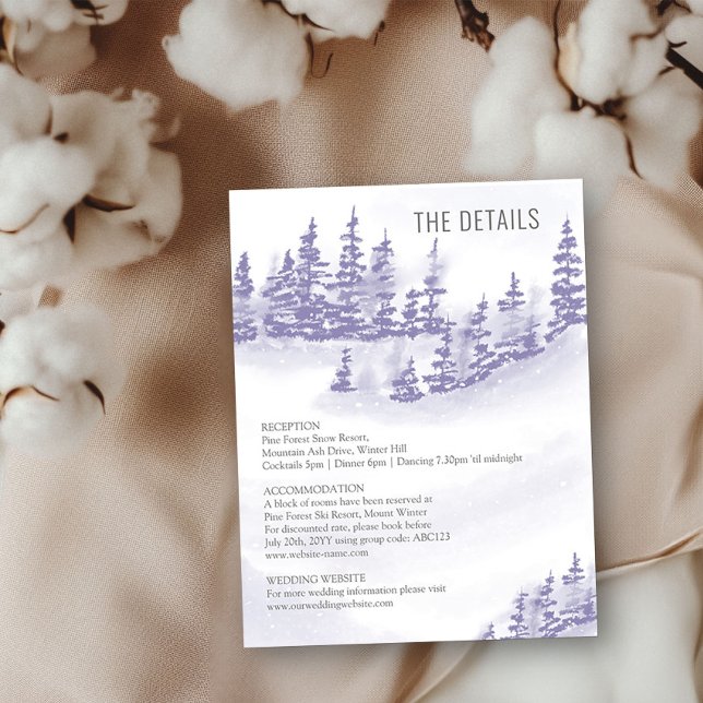 Winter Forest Wedding Details Lavender Watercolor Enclosure Card (Wedding Details enclosure card from my Winter Forest Lavender Wedding Collection)