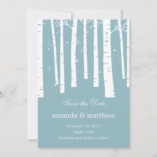 Winter Forest Wedding Save The Date Cards (Front)