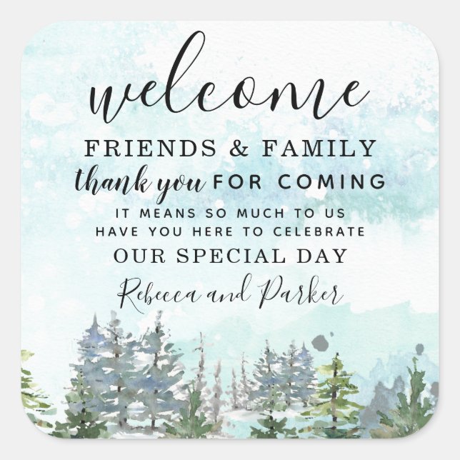 Winter Forest Wedding Welcome favour thank you Square Sticker (Front)