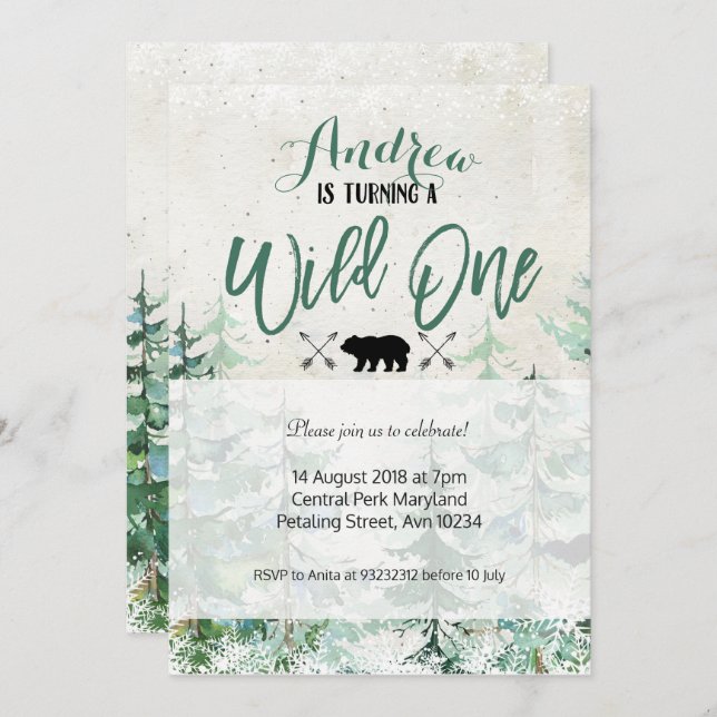 Winter Forest Wild One Birthday Invitation (Front/Back)
