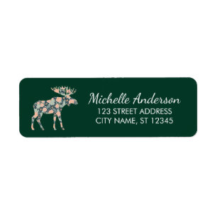 Winter Forest Wildflower Moose Return Address      Label