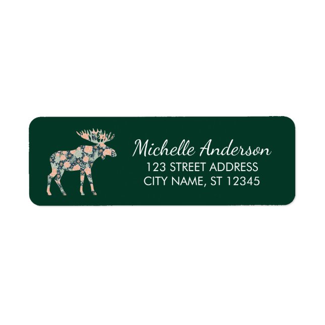 Winter Forest Wildflower Moose Return Address      Label (Front)