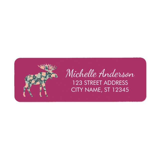 Winter Forest Wildflower Moose Return Address      Label (Front)
